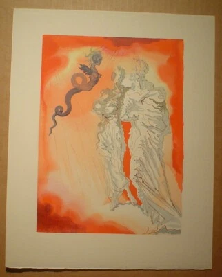 SALVADOR DALI Original Divine Comedy Hell 21 Xilogravura "Diabo Negro" -COA - Imagem 1 de 2