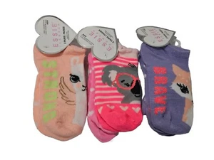 Essie Girl 6 Pairs Pink Purple Koala Cat Fox Heart No Show Ankle Socks Sz 6-8 - Picture 1 of 5
