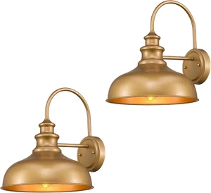 2 Pack Industrial Gooseneck Wall Light, 11 Inches Barn Light Fixture, Gold Finis - Picture 1 of 7
