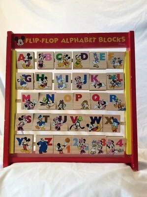 Vintage Disney flip-flop alphabet blocks wooden EUC great vibrant colors - Image 1 of 4