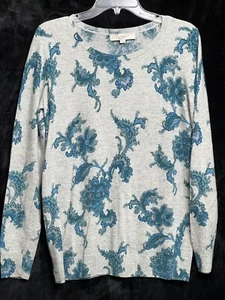 Loft Womens Gray&Teal Floral Pullover Sweater Super Soft SzM Viscose,Nylon,Wool - Picture 1 of 12