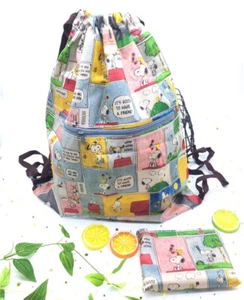 Snoopy Multi-colour Foldaway Drawstring Tote Bag Shopping Sport Waterproof - Picture 1 of 4