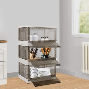 3 Stackable Foldable Storage Organizer Folding Closet Bins with Lid and Wheels - Picture 1 of 23