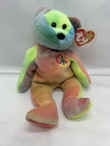 Ty Original Beanie Baby PEACE  Multicolor Bear RARE ERRORS 1996 Retired Mint - Picture 1 of 3