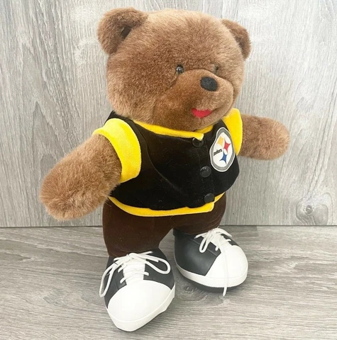 Vintage Pittsburgh Steelers 14" Plush Teddy Bear NFL Stuffed Animal Jacket Shoes Cover