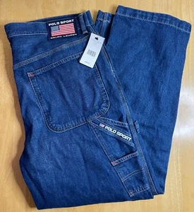 Polo Sport Ralph Lauren VTG Retro American Flag Carpenter Painter Work Jeans NWT - Foto 1 di 5