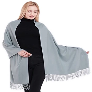 Silver Grey Thick Solid Color Cotton Blend Shawl Scarf Pashmina CJ Apparel *NEW* - Picture 1 of 12