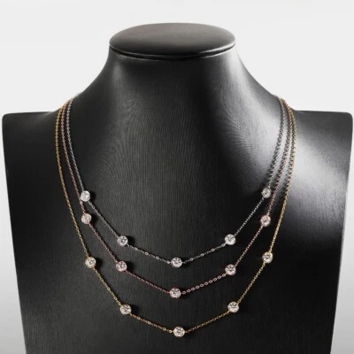 5mm D VVS1 Moissanite Bubble Necklace Chain 925 Sterling Silver 18K Gold Plated - Image 1 of 4