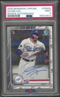 GAVIN LUX 2020 BOWMAN CHROME ROOKIE ON CARD AUTO RC #CRA-GL PSA 9 MINT - Image 1 of 2