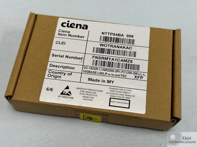NTTP84BA CIENA 10GBASE-LW/LR OC-192SR-1 VSR2000-2RQ XFP TRANSCEIVER WOTRANAKAC - Image 1 of 3