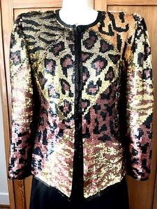 Chaqueta Blazer De Colección Años 90 Laurence Kazar Espectacular Lentejuelas y Seda Estampado Animal MED - Imagen 1 de 19