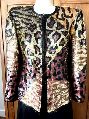 VTG 90's Laurence Kazar Spectacular Sequin & Silk Animal Print Blazer Jacket MED - Image 1 of 4