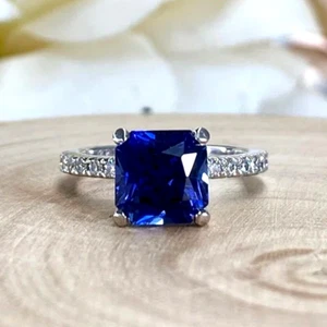 2.40 TCW Cushion Natural Blue Sapphire Four Prong Engagement Ring 9ct White Gold - Picture 1 of 12
