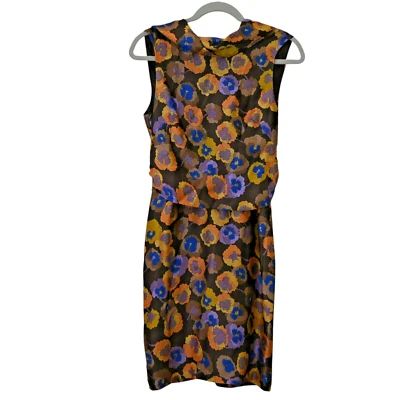 Vestido recto Missoni seda talla pequeña marrón floral profundo espalda en V sin mangas años 70 Foto 1 de 4