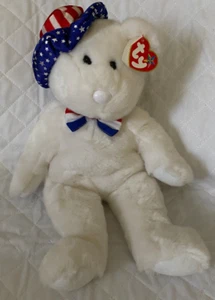 Ty Beanie Plush White Stuffed Patriotic Red White Blue Theme Benjamin Bear - Picture 1 of 10