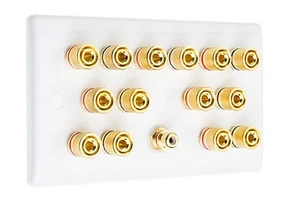 Slimline White 7.1 Speaker Wall Plate Gold 14 Binding Posts + 1 RCA - Picture 1 of 9