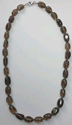 Collana vintage quarzo fumé. Lunghezza 24 pollici. Chiusura in argento. - Immagine 1 di 4