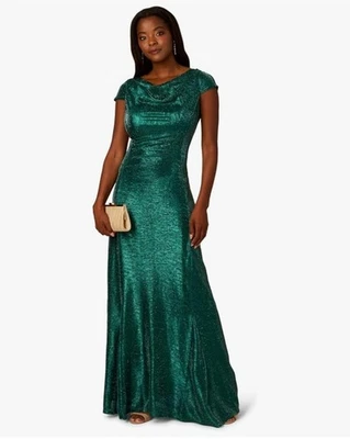 Adrianna Papell Women's Emerald Green Metallic Knit Gown, Size 14 - Image 1 of 4