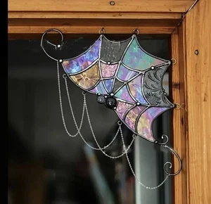 Spider Web Corner Hanging Decor Gothic Window Hanging Art Stained Glass Effect - Picture 1 of 5
