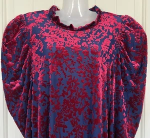 THML Anthropologie Women's XS Floral Burnout Velvet Top Puff Sleeve Blouse EUC - Picture 1 of 17