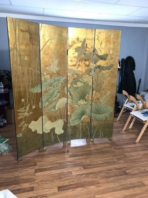 Auténtica pantalla divisoria de habitaciones china 4 paneles plegable partición madera laca arte Foto 1 de 4