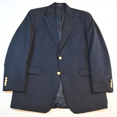 Chaps Ralph Lauren 42L Navy Blue 100% Wool Gold Button Blazer Jacket Sport Coat - Image 1 of 4