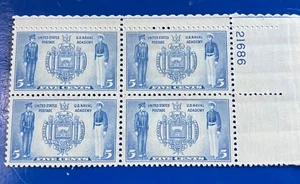 1936 US Naval Academy 5 Cent Plate Block. Vivid Ultramarine Color. Perfect Gift - Picture 1 of 1