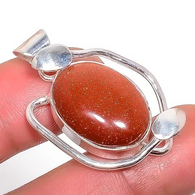 Ювелирный кулон с серебряным покрытием из золотого солнечного камня 1,37 дюйма F589 - Изображение 1 из 3