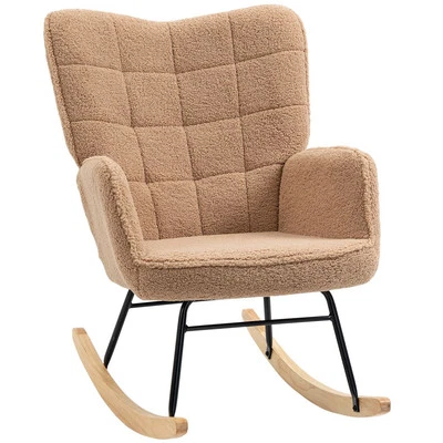 Spacious Wingback Rocking Chair Comfort for Nursing Soft Upholstery Steel Frame - Image 1 of 4