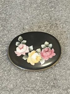 Vintage ovale Emaille Blumen Anstecknadel Rosen - Bild 1 von 3