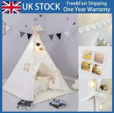 New Large Canvas Kids Teepee Star Wood Indian Tent Child In/Outdoor Play House - Image 1 of 4