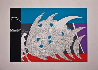 Wolfgang Hutter Frauenakt Phantastischer Realismus sign Siebdruck 1971 57/100 - Bild 1 von 2