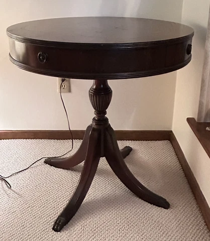 Vintage 1940s Mahogany Drum Table w/ Drawer Cover