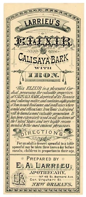 U.S/Advertisement Item-Apothecary ( E.A-Larrieu) Elixir ...  New Orleans *UNC*🤩 - Image 1 of 2