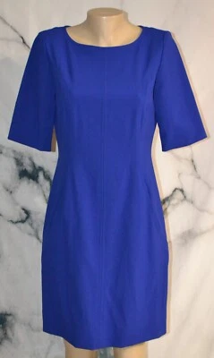 TAHARI ARTHUR S. LEVINE Blue Seamed A-Line Dress 8 Short Sleeves Exposed Zipper - Image 1 of 4