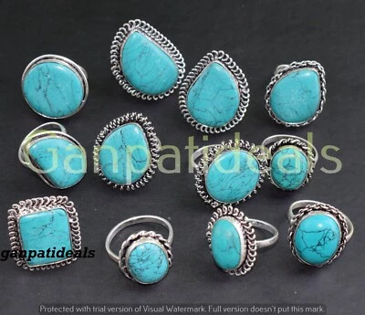 ¡Venta a granel! Lote al por mayor de anillos enchapados en plata 925 con piedras preciosas turquesa Foto 1 de 4