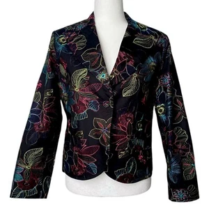 Blazer Dressbarn Negro Colorido Floral Bordado Chaqueta Ligera Talla 10 - Imagen 1 de 5