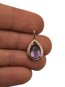 14k Amethyst Teardrop Pendant 0.8g Appr. 1.25 ct Yellow Gold 14kp Plumb Gold - Picture 1 of 7