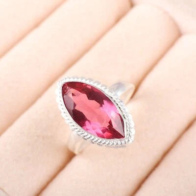 Pink Tourmaline Gemstone 925 Sterling Silver Ring Handmade Jewelry Ring For Gift - Image 1 of 3