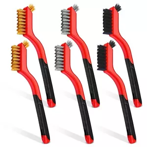 6Pcs Wire Brush Set Clean Brushes Steel Brass Nylon Rust Paint Remover Scrubbing - Picture 1 of 7