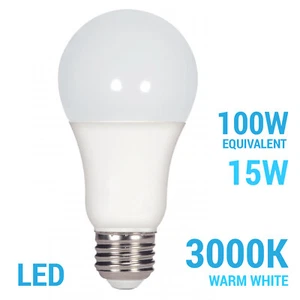 15W =100W Dimmable 1600 Lumens A19 LED 30K Warm White Frosted Med E26 Base Bulb - Picture 1 of 4