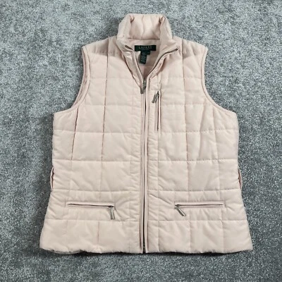Lauren Ralph Lauren Puffer Vest Womens Medium Petite Quilted Pockets Pink Blush - Image 1 of 4