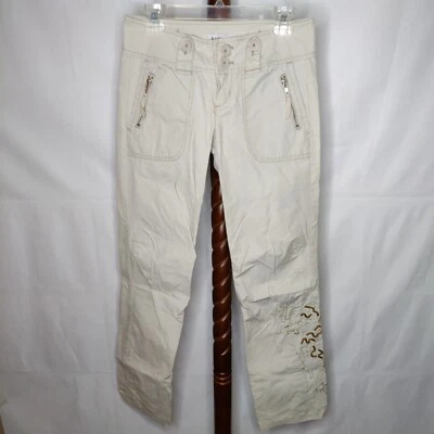 l.e.i. women's size 3 pants tan zip sequins & embroidered zip adj. leg bottoms - Image 1 of 4