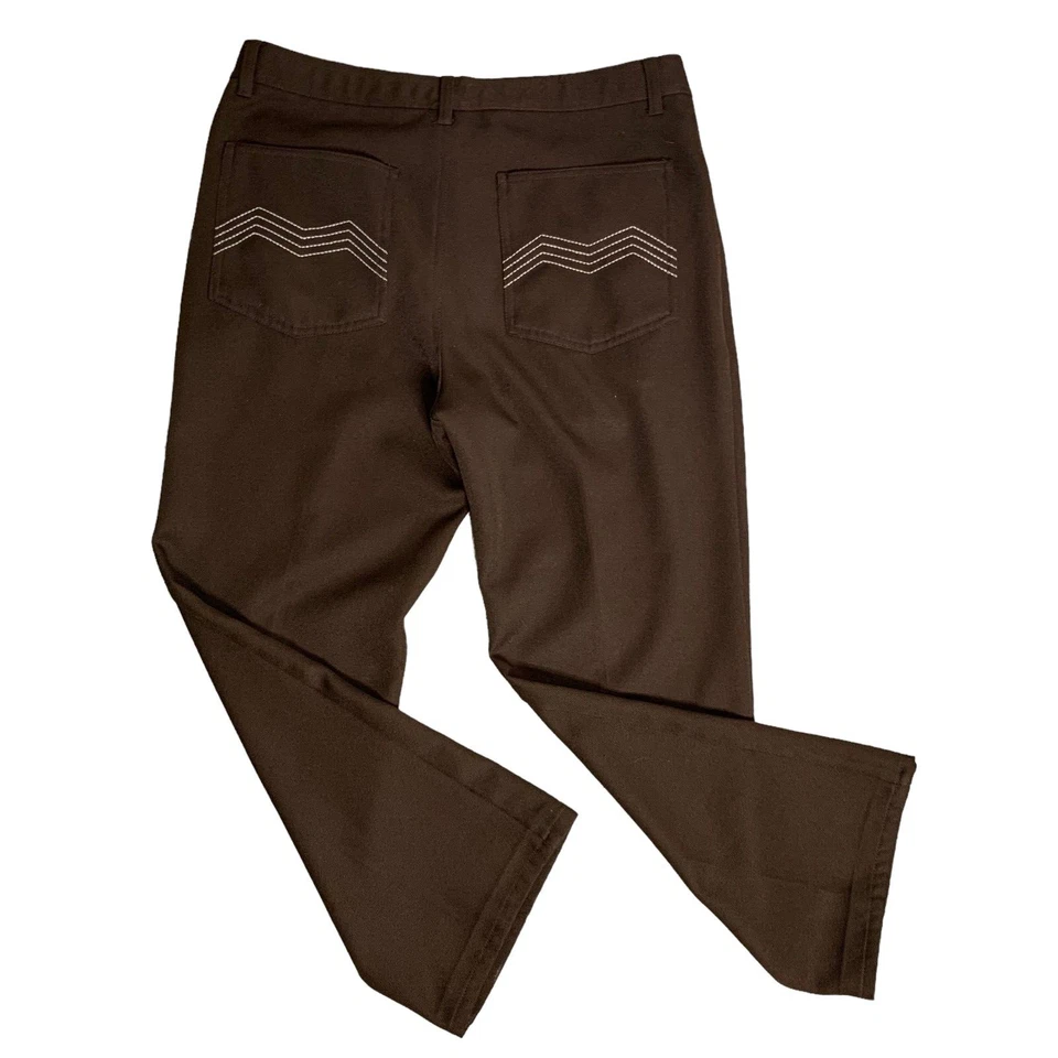 Pantalones Vintage Años 70 Para Hombre Talla 34 Marrón Pierna Recta Poliéster Bolsillos Bordados Foto 1 de 4