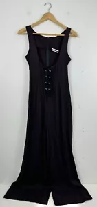 Vintage Jumpsuit schwarz/dunkellila Schnürung weites Bein Größe Small verwaschen - Bild 1 von 10