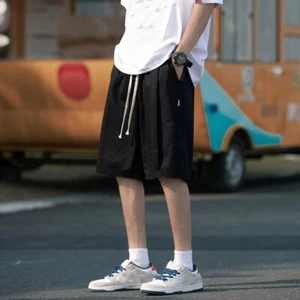 Thin Elastic Waist Sweatpants Pocket Drawstring Short Trousers Beach - Picture 1 of 15