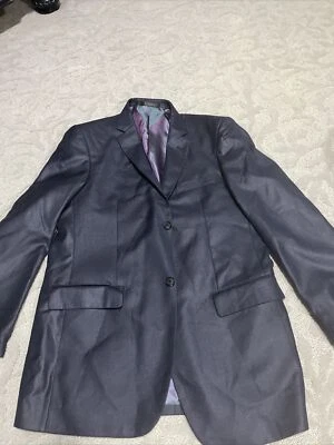 VITALI  Men's Navy  Blue Sharkskin 2 Button Slim Fit Suit - Image 1 of 2