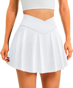 Womens Tennis Skirt with Pockets Shorts Crossover High Waisted Athletic Skorts S - Picture 1 of 12