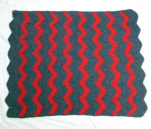 Handmade Crochet Chevron Red Grey Stripes Afghan Lap Blanket Throw 40" x 32" - Picture 1 of 3