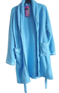  Albornoz de felpa para damas ribete satinado azul bolsillos lazo cintura talla única para la mayoría nuevo - Imagen 1 de 2